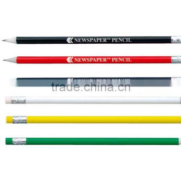 Rcycled Newspaper Pencils 7inch Environmental Friendly Pencil with color rubber logo available