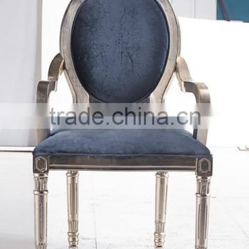 Silver frame blue velvet antique dining chair XYD016