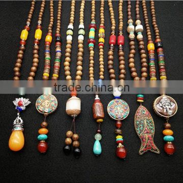 National vintage style wooden beads necklace, Buddha necklace