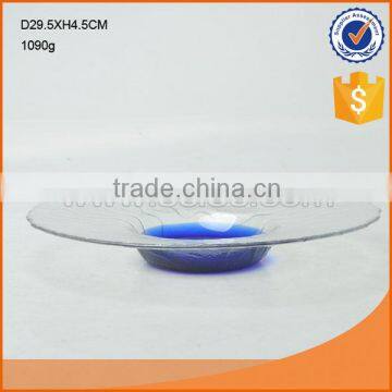 whole sale D29.5cm clear big round glass dish with color in bottom