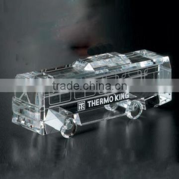 Wholesale 3d engraved crystal glass bus model, car model with custom logo for Passenger transport company souvenir