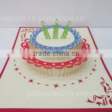 Happy birthday three candles cake pop up card