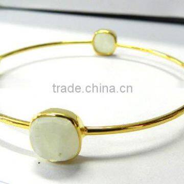 Sterling Silver White Chalecdony Gemstone Bangle