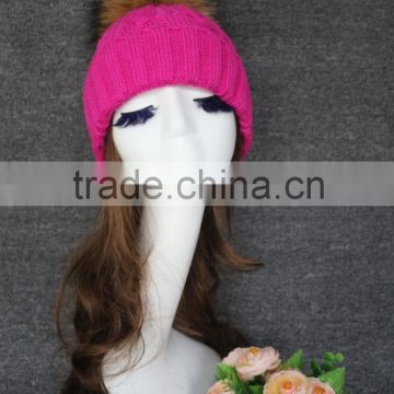 Winter Fur Pompon Hats Knitting Wool Hat Female High Quality Knitted Hat With Ball Top For Women