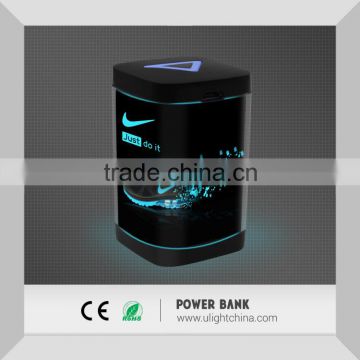 LED Light up Power Bank with 2200 capacity, LED Backlight Power Bank with your own logo light flash