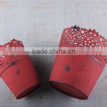 Hot Sale metal flower pot American Antique style Round Shape Red Metal Flower pot