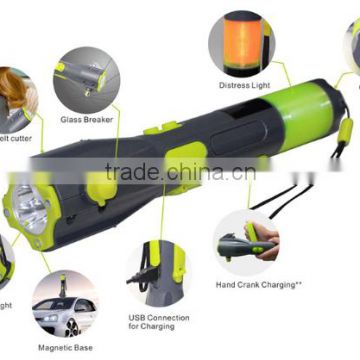 6 In 1 Multifunctional Outdoor Survival Hammer With dynamo led flashlight