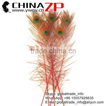 CHINAZP Crafts Factory Wholesale Cheap Full Eye Natural Dyed Red Peacock Feathers for Parties