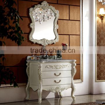 WTS6033 Royal Elegant European Style Ivory champagne white single sink wood bath furniture with foil gold