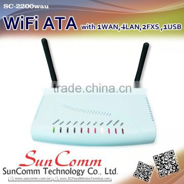 SC-2200wau Smart voip Wifi ATA with 1 WAN , 4LAN , 2FXS, 1USB,Gigabit, 802.11b/g/n