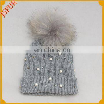 Durable In Use Hats With Fur Pom Excellent Quality Chunky Knit Bobble Beanie Hat