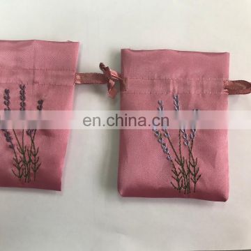 Wholesale drawstring embroidery satin silk handbags for shopping