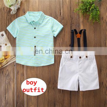 Boy Summer Outfit Kids green short sleeve T-shirt + white suspender shorts 2pcs Clothing Set for 3-8T