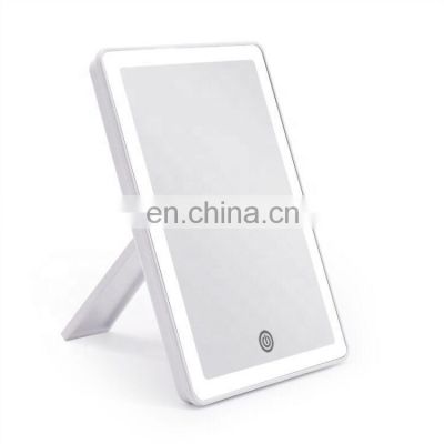 Travel Portable Make-up Mirror Touch Screen Dimming Dual Power Square Desktop LED White Make-up Mirror