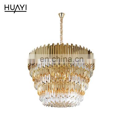 HUAYI modern hotel living room 18K gold luxury crystal ceiling crystal chandelier