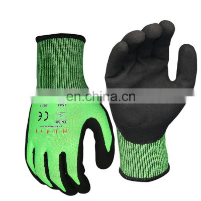 Factory 13G Durable Safety Level 5 Nitrile coated HPPE Cut Resistant Safety Sandpaper Gloves