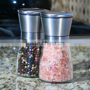 2 package of 2 Salt Mill and Pepper Grinder Glass Body Brushed Stainless Steel