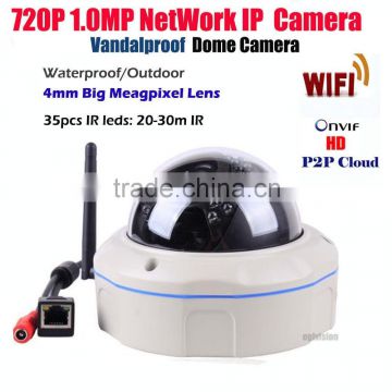 Vandalproof 720p 1mp Wireless Security Ip Camera with 4mm wide angle night vision