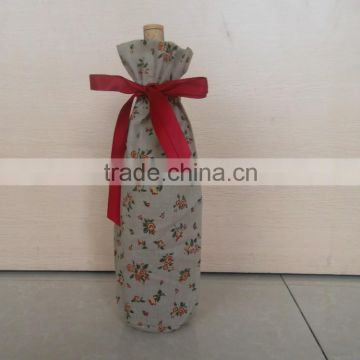 new style custom pattern cotton wine bag with ribbon