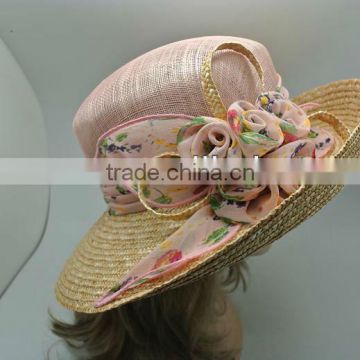Promotion sinamay sisal hat with flower decorated