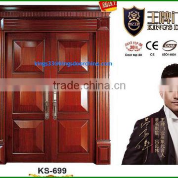 valuable entrance solid wood double mian door pictures for villa/office meeting room/with top crown