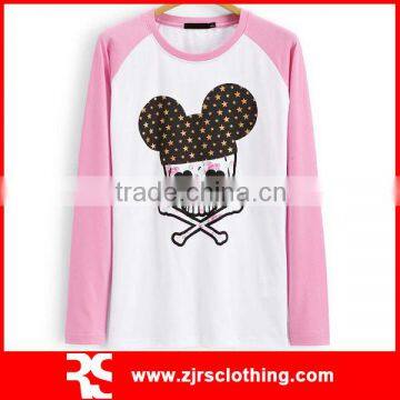 Womens Fancy Long Sleeve Cotton Puff Print T-shirt