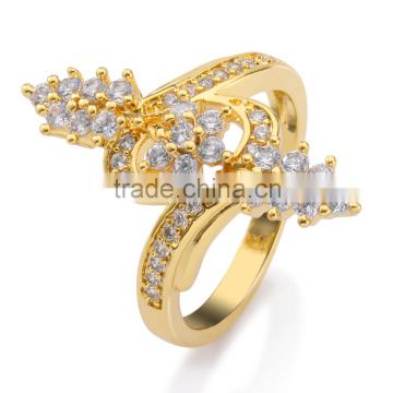 High quality reasonable price yellow gold ring plated spica shape cubic zirconia ring
