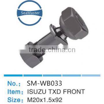 High strenth alloy wheel bolt with nut M20*1.5*92mm for trucks and autos
