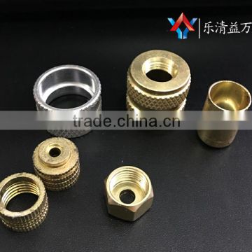 Knurled copper nut and copper card pieces and injection of copper nuts and copper inserts and brass inserts can be customized