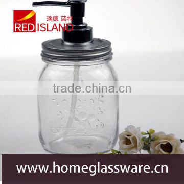 16oz transparent tumbler glass jar with metal lip&plastic press cap