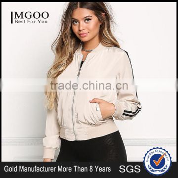 MGOO Latest Design Khaki Bomber Jackets Tops Girl 2017 Winter Zip Up Silver Coat Long Sleeves Jackets