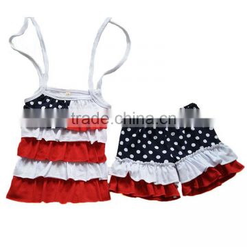 Yawoo American national day 2pcs ruffle clothing set 4th of July stripes and stars boutique outfit cute party kids set wholesale