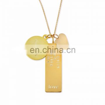 14k Gold Plated Cari 3-Pendant Necklace with Initial, Multi-Name Tag & Heart Charm