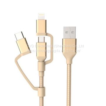 MFi-certified 3-in-1 Cable with Lightning, Type-C, Micro-B for iPhone/iPad/iPod/Samsung