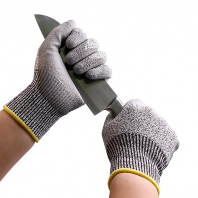 Cut Resistant Level 5 HPPE Fiberglass Liner PU Coated Anti Cut Gloves with CE EN388 4543C
