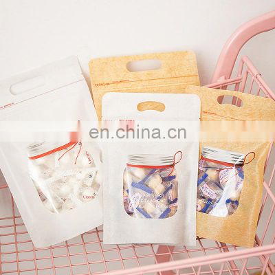 Customized Resealable Food Bags Zip Lock Stand Up Pouch With Handle Irregular Mason Jar Bottle Window Plastic Pouches