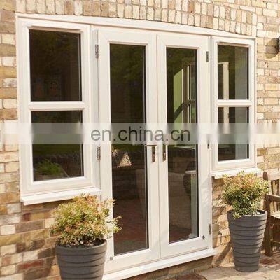 Custom high quality white upvc grill casement doors interior room french upvc hinge swing door with handle lock set