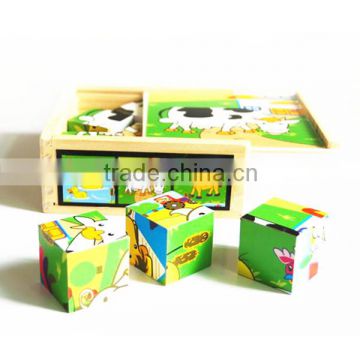 educational toy children playing custom paper cube puzzle game with wooden box
