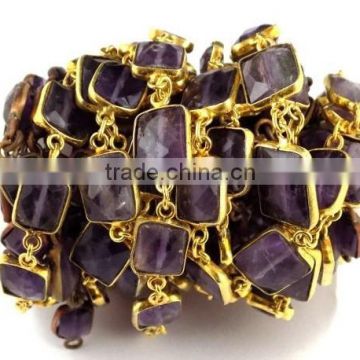 1 Feet Natural Purple Amethyst 8x9mm-10x12mm Rectangle Briolette Jewelry Making Handmade Loose Gemstone Connector Chain