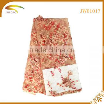 new design high quality latest Italian decorative embroidery 3D patterned silk fabric for wedding dress