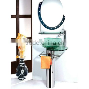 High Quality Tempered Glass Wash Basin, Transparent Glass with Stainless Steel Holder
