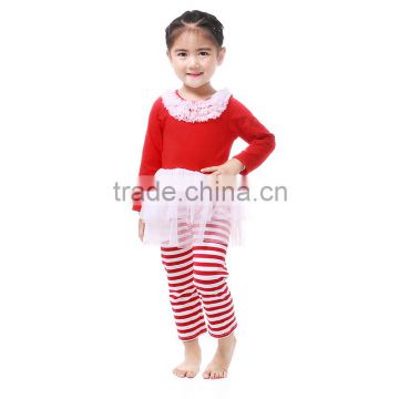 High Quality Children Vintage Christmas Clothing Cotton Clothes Outfit Wholesale Red White Stripe Outfit For Baby Girls