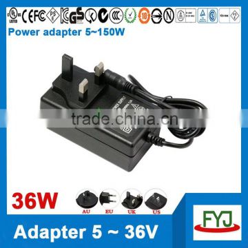 OEM ODM 15v 2a ac dc adapter 30w with input 100 - 240v ac and us eu uk au plug