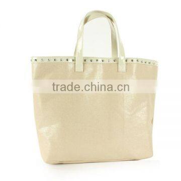 Polycotton with silver effect handle shopping bag