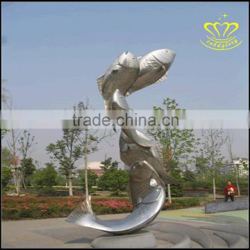 Outdoor square landscape stainless steel fish dolphin animal sculpture