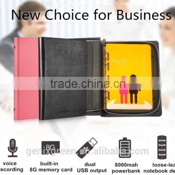 popular ultra slim power bank 8000 mAh external portable battery charger sound recording power bank folder notebook design