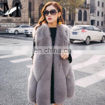 New Lady's Fox Fur Long Vest Women Outer Wear Beautiful Girl Fur Vest