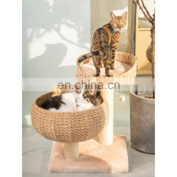 Eco-friendly weaving cat climbing tree frame sisal cat scratching tree with plush mat