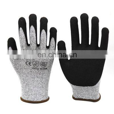 13 Gauge High-Pressure Polyethylene Anti Cut Level 5 HPPE Nitrile Sandy Anti Cut Gloves