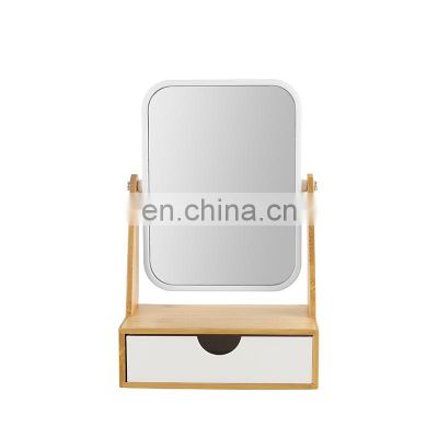 Best selling  bamboo make up mirror with storage drawer table mirror cosmetic fashion design makeup mirror